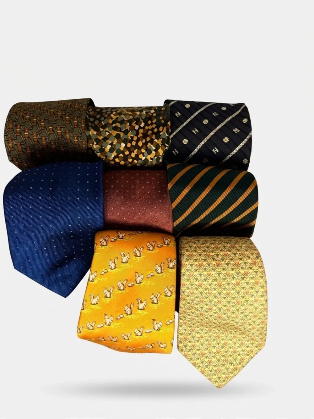 Designer Silk Tie Lot of 8 Hermès Gucci Prada Fendi Celine Dior Dunhill